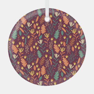 Autumn Red-Orange Vintage Motif Glass Tree Decoration