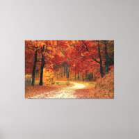 Autumn Red Season Landscape Stretched Canvas Print