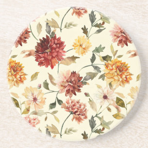 Autumn Red Yellow Pink Flowers Coaster
