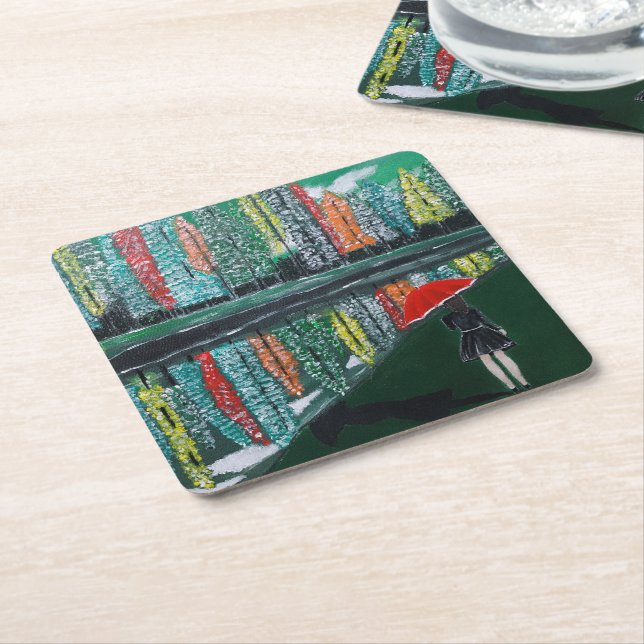 Autumn Reflection Painting by Alfred Fox Square Paper Coaster (Angled)