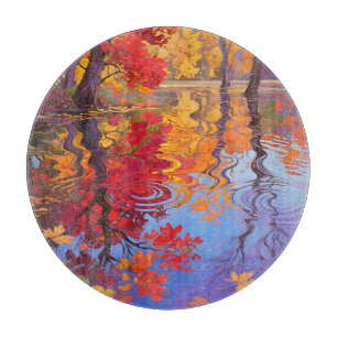 Autumn Reflection Pond Impressionist Cutting Board