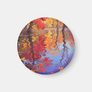 Autumn Reflection Pond Impressionist Magnet