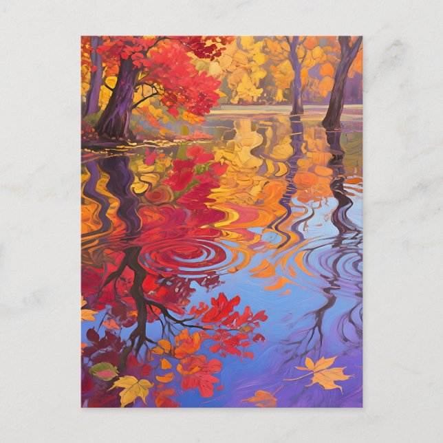 Autumn Reflection Pond Impressionist Postcard (Front)