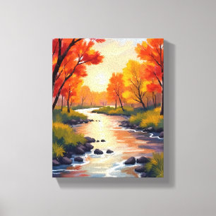 Autumn River   Fall Foliage Nature Watercolor Canvas Print