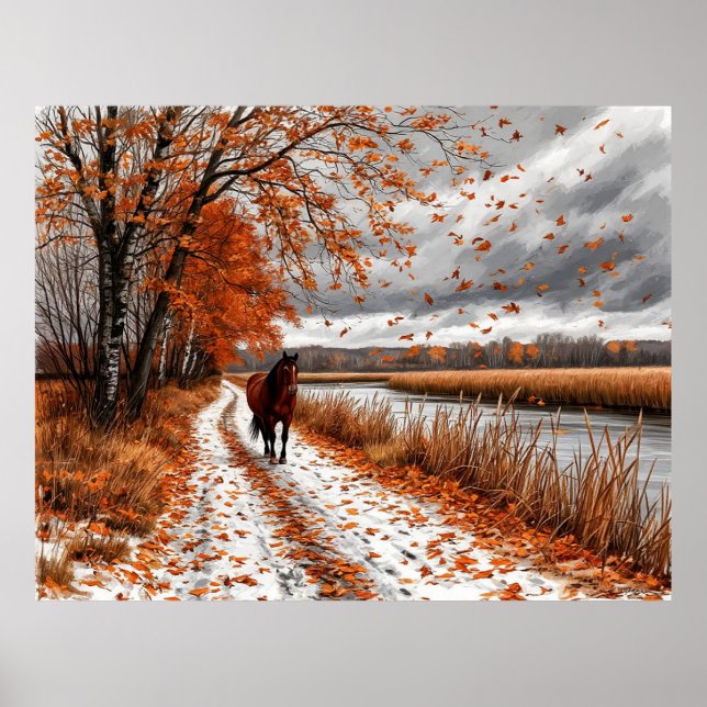 🐎 Autumn River Horse Path Breeze 🍂🌫️ Poster (Front)