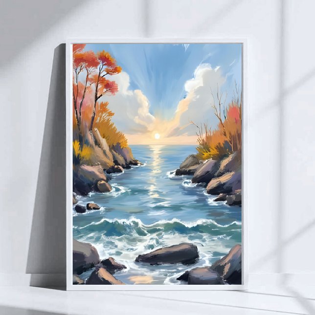 Autumn River Sunlight Fall Landscape Watercolor Poster (Creator Uploaded)