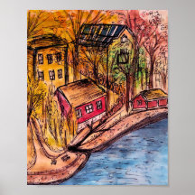 Autumn Riverside Art – Cosy Fall Illustration