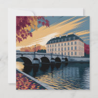 Autumn Riverside European City Illustration Art