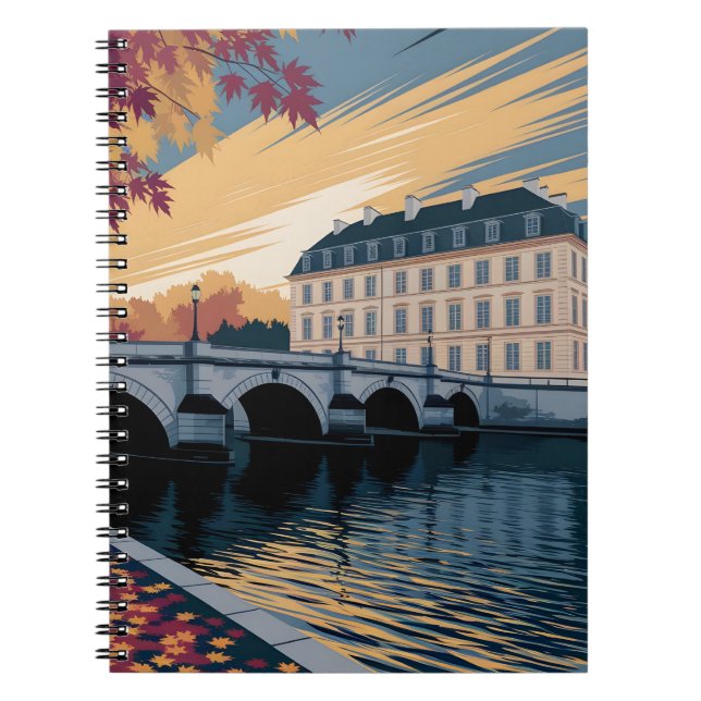 Autumn Riverside European City Illustration Art Notebook (Front)