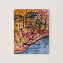 Autumn Riverside Puzzle – Cosy Fall Illustration 