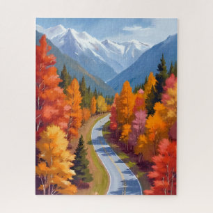 Autumn Road Fall Foliage Watercolor Nature Jigsaw Puzzle