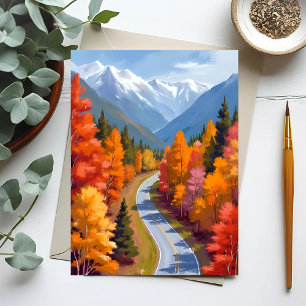 Autumn Road   Fall Foliage Watercolor Nature Postcard