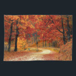Autumn Road Tea Towel<br><div class="desc">Beautiful trees dressed in red and yellow leaves at the peak of autumn. 

Customise to your liking.</div>
