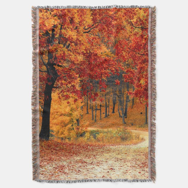 Autumn Road Throw Blanket (Front Vertical)