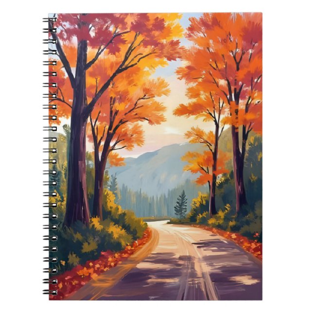 Autumn Road | Watercolor Fall Foliage Leaves Notebook (Front)