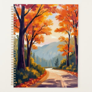Autumn Road   Watercolor Fall Foliage Leaves Planner