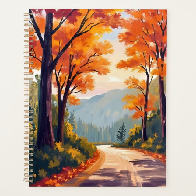 Autumn Road | Watercolor Fall Foliage Leaves Planner (Front)