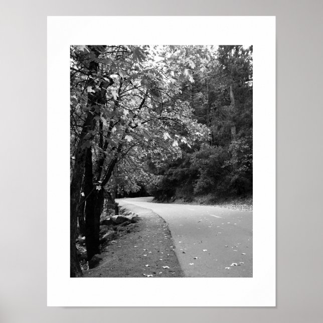 Autumn Road Yosemite Black and White Photography Poster (Front)
