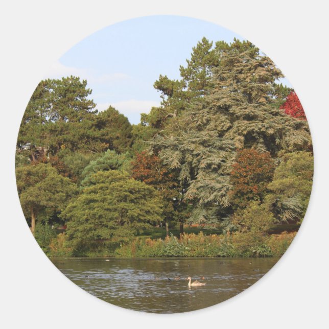 Autumn, Roath Park Lake, Cardiff Classic Round Sticker (Front)