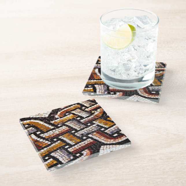 Autumn Roman Mosaic Glass Coaster (Angled)