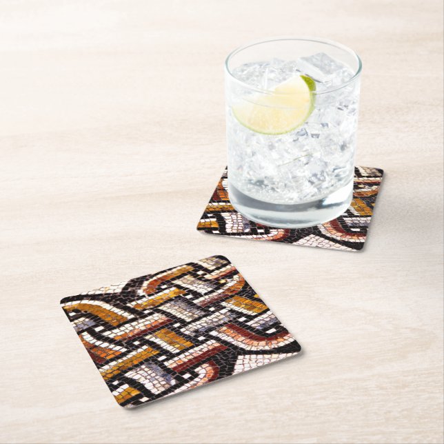 Autumn Roman Mosaic Square Paper Coaster (Insitu)