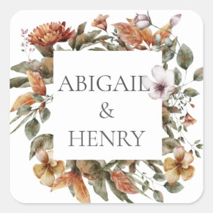Autumn Romance Arch Floral Wedding Square Sticker