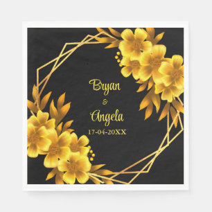 Autumn romance black & gold floral geometric fall napkin