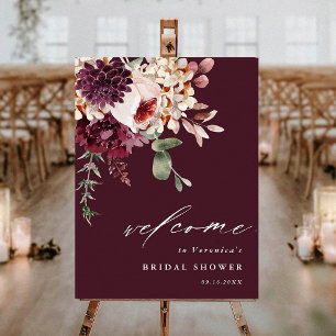 Autumn Romance Burgundy Bridal Shower Welcome Sign