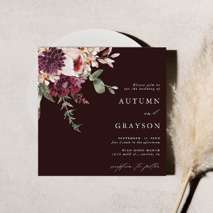 Autumn Romance Burgundy Floral Wedding Square Invitation