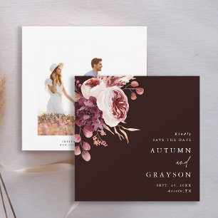 Autumn Romance Burgundy Watercolor Wedding Photo Save The Date