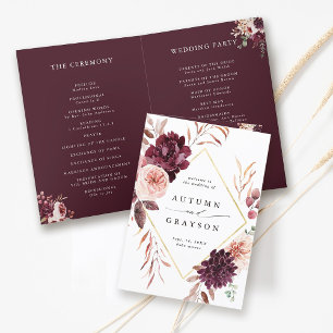 Autumn Romance Burgundy Wedding Folded Program Programme