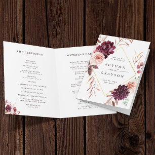 Autumn Romance Burgundy Wedding Folded      Programme