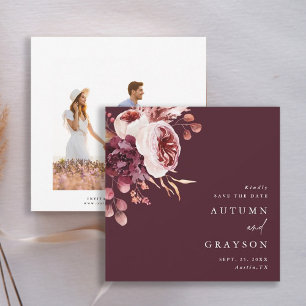 Autumn Romance Burgundy Wedding Photo  Save The Date
