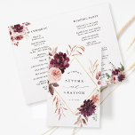 Autumn Romance Elegant Burgundy Wedding Program<br><div class="desc">This wedding ceremony program features a watercolor flower wreath of dahlias,  garden roses,  and peony in burgundy red,  maroon,  blush pink over fall leaves with a faux gold diamond shape frame. For more advanced customisation of this design,  please click the BLUE DESIGN TOOL BUTTON. Matching items are also available.</div>