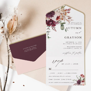 Autumn Romance Elegant Floral Wedding  All In One Invitation