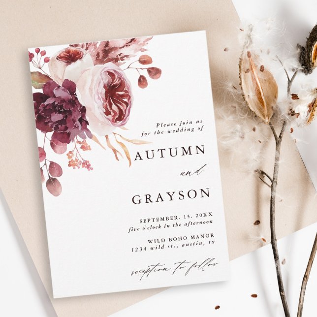 Autumn Romance Elegant Watercolor Floral Wedding Invitation (Creator Uploaded)