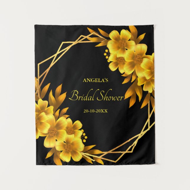 Autumn romance faux gold yellow floral geometric tapestry (Front)