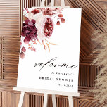 Autumn Romance Floral Bridal Shower Welcome Sign<br><div class="desc">This bridal shower welcome sign features a watercolor flower bouquet of dahlia,  garden rose,  peony,  and pampas grass in burgundy red,  maroon,  blush pink over fall leaves. For more advanced customisation of this design,  please click the BLUE DESIGN TOOL BUTTON. Matching items are also available.</div>