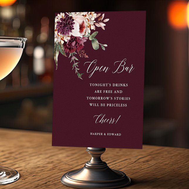 Autumn Romance Floral Wedding Open Bar Sign (Creator Uploaded)
