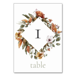 Autumn Romance Floral Wedding Table Number