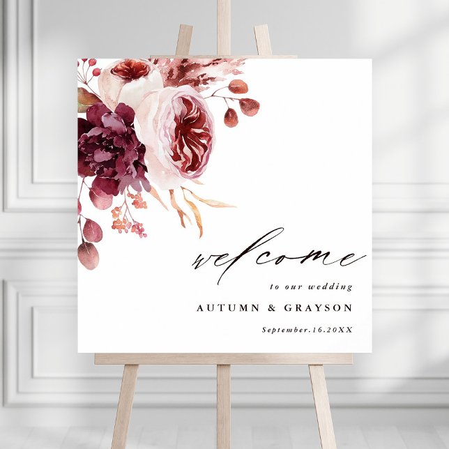 Autumn Romance Floral Wedding Welcome Square Sign (Creator Uploaded)
