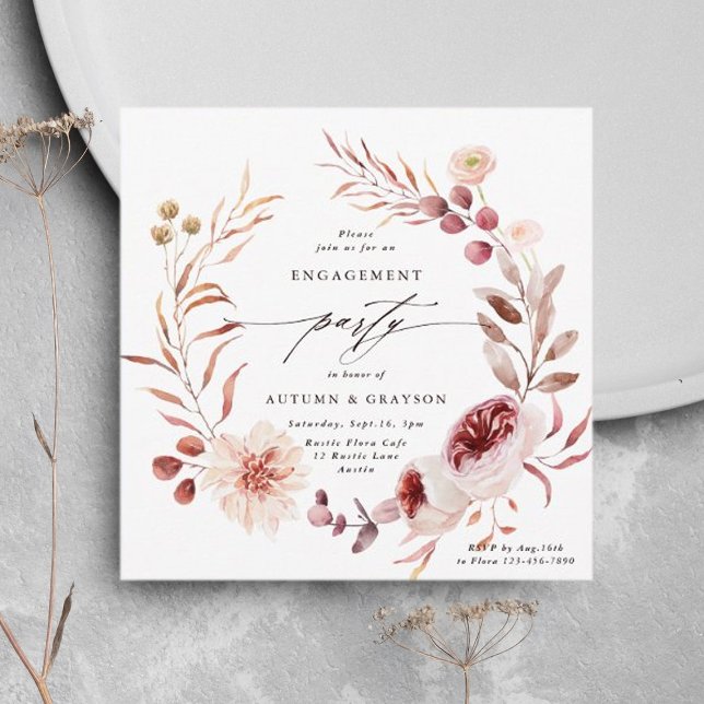 Autumn Romance Floral Wreath Engagement Party Invitation (Creator Uploaded)