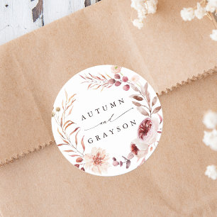 Autumn Romance Floral Wreath Wedding Classic Round Sticker