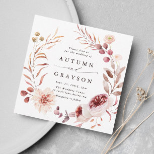 Autumn Romance Floral Wreath Wedding Square  Invitation