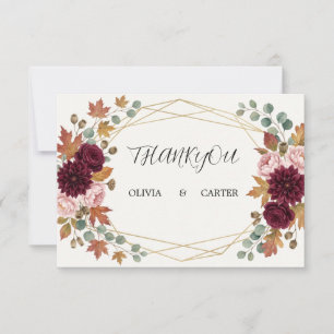 Autumn Romance Gold Floral Wedding Thank You Card