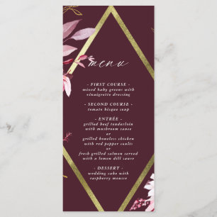 Autumn Romance Gold Frame Burgundy Wedding Menu