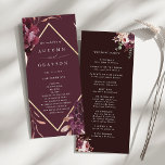 Autumn Romance Gold Frame Burgundy Wedding  Programme<br><div class="desc">This wedding ceremony program features a watercolor flower wreath of dahlias,  garden roses,  and peony in burgundy red,  maroon,  blush pink over fall leaves with a faux gold diamond shape frame. For more advanced customisation of this design,  please click the BLUE DESIGN TOOL BUTTON. Matching items are also available.</div>