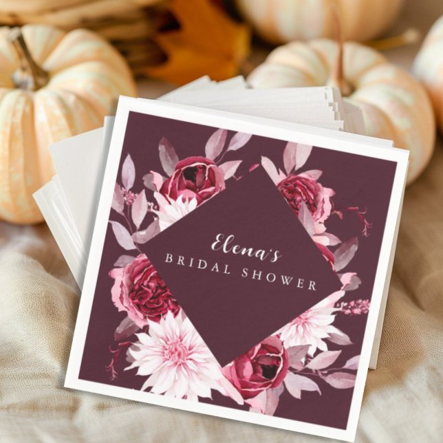 Autumn Romance Gold Frame Floral bridal shower Napkin (Creator Uploaded)