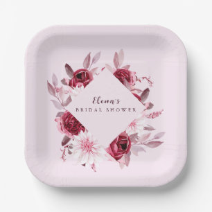 Autumn Romance Gold Frame Floral bridal shower Paper Plate