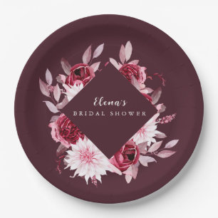 Autumn Romance Gold Frame Floral bridal shower Paper Plate